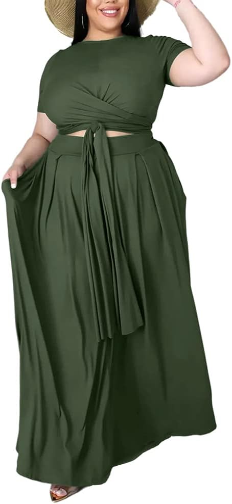 Plus Size Two Piece Crop Top & Maxi Skirts