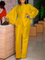 Puff Sleeve Slit Top Pants Set