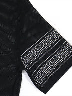 Number Graphic Rhinestone Mesh T-Shirt Dress