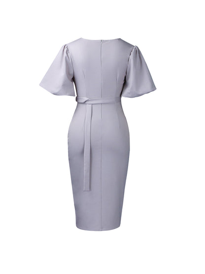 Elegant Lantern Sleeve Midi Dress