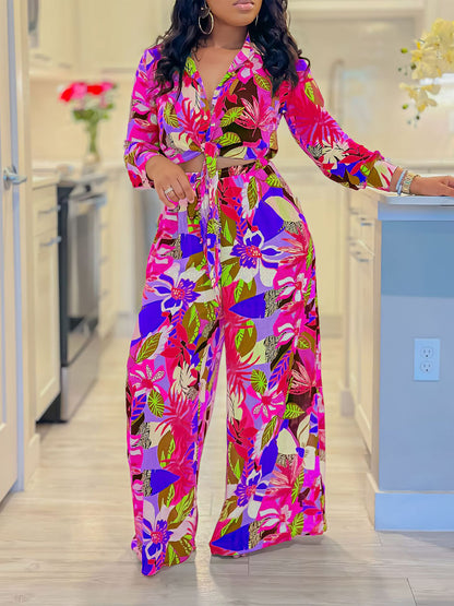 Printed Two-Piece Shirt & Wide-Leg Pants