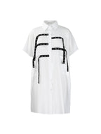 Studded Trim Oversized Shirt Midi Dress