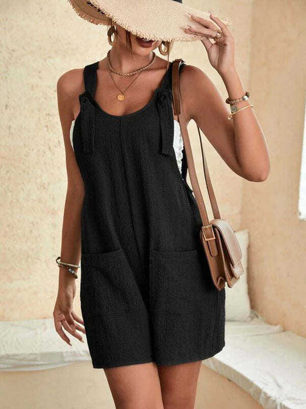 Sleeveless Solid Short Jumpsuit With Pockets