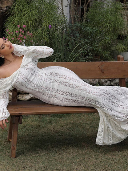 Off Shoulder Lace Maxi Dress