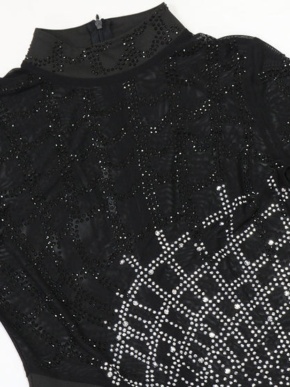 Rhinestone Mesh Maxi Split Dress