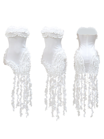 Strapless Ruffle High-Low Dress