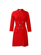 Belted Blazer Pleated Midi Dress