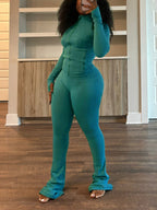 Two Pieces Sporty Fitted  Flare Pants Set