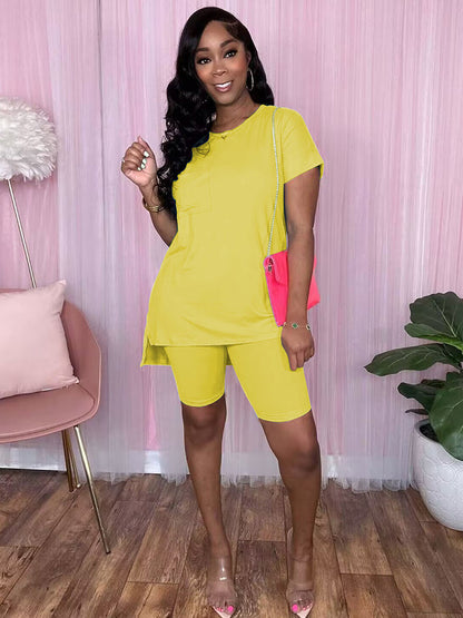 Two Piece Short Sleeve + Skinny Long Pants Set