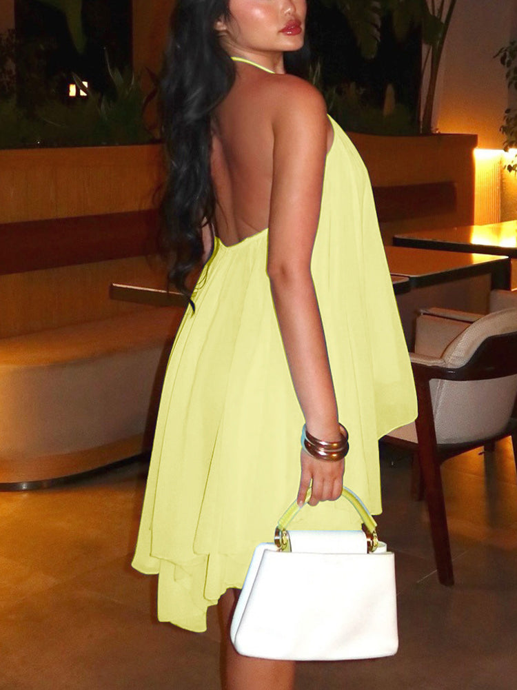 Backless Halter Chiffon Mini Dress