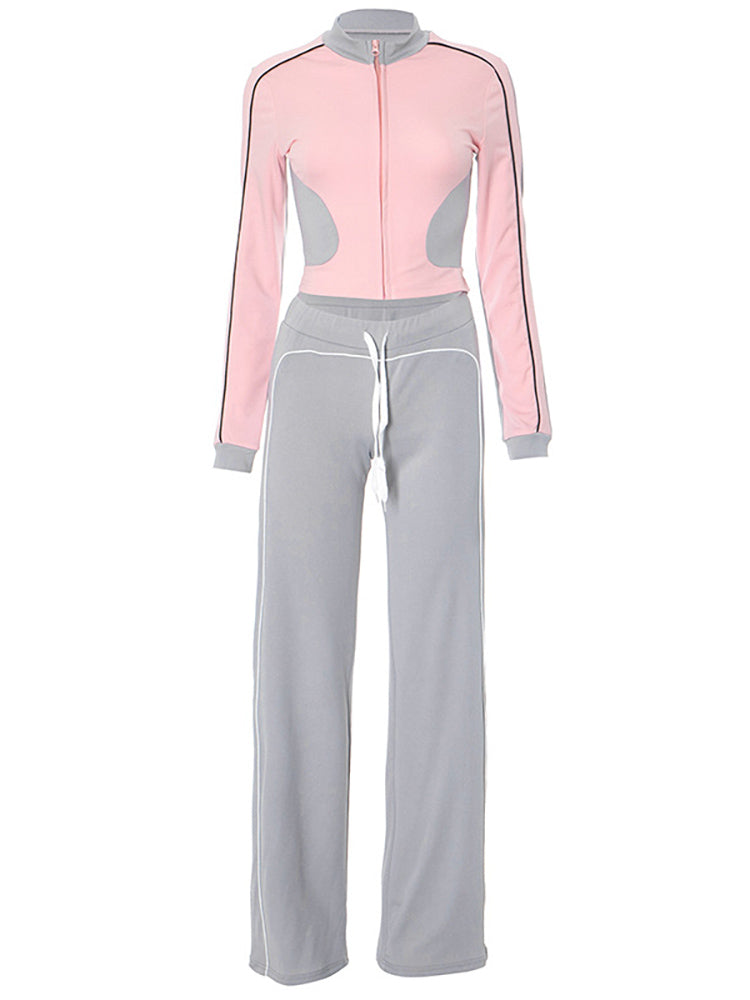 Stand Collar Slim Fit Jacket and Pants Set