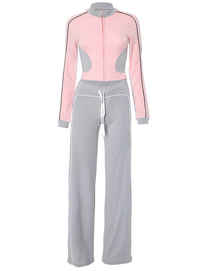 Stand Collar Slim Fit Jacket and Pants Set