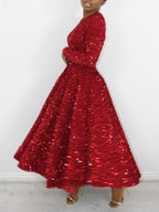 Long Sleeve Solid Color Sequin Dress