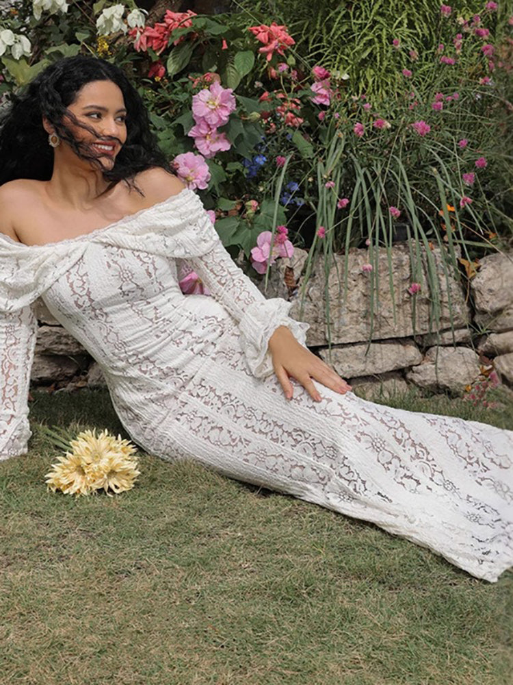 Off Shoulder Lace Maxi Dress