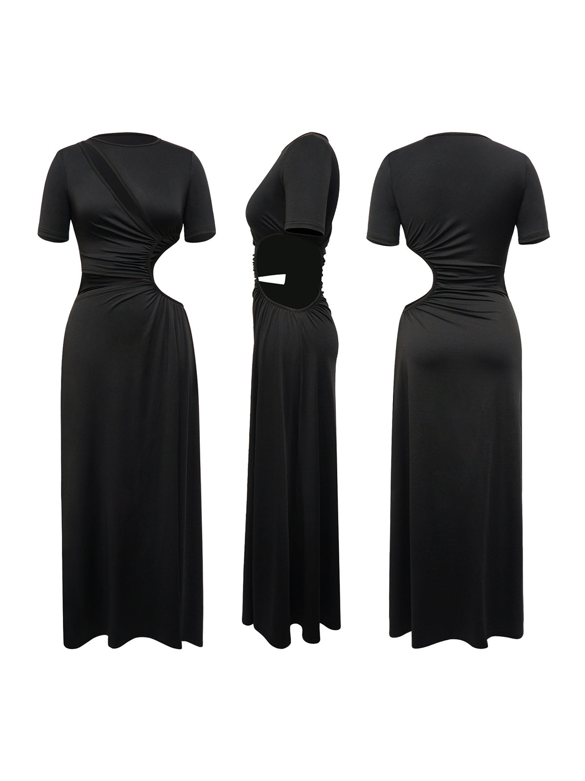 Cutout Ruched Slit Maxi Dress