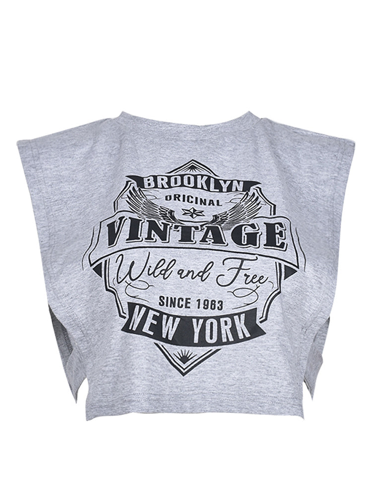 Top corto estampado sin mangas con abertura