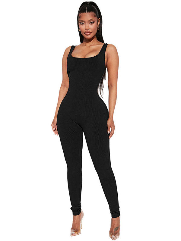 Bodycon Sleeveless Backless Off Shoulder Ribbed Knit Jumpsuit