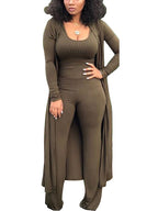 Three Pieces Set Crop Top Long Kimono Cardigan Pants