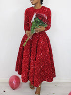 Long Sleeve Solid Color Sequin Dress