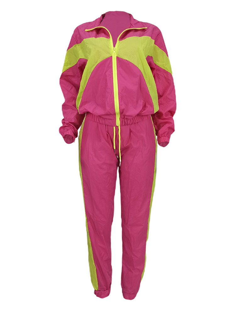 Tops con cremallera y pantalones largos con bloques de color de dos piezas