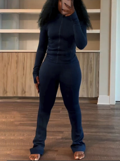 Two Pieces Sporty Fitted  Flare Pants Set