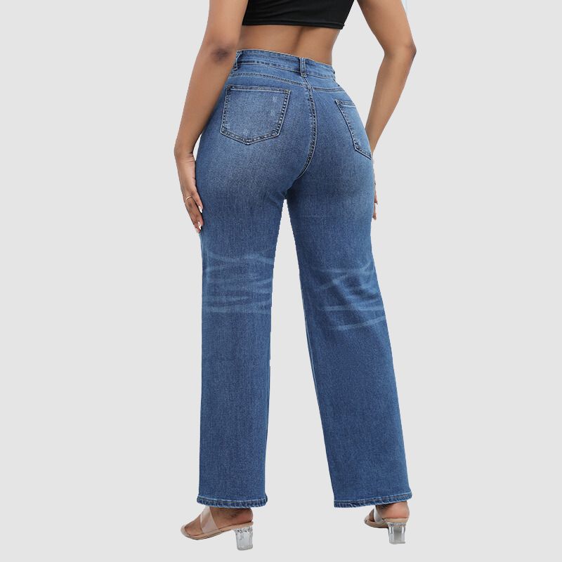 Jeans anchos con cintura alta y rotos
