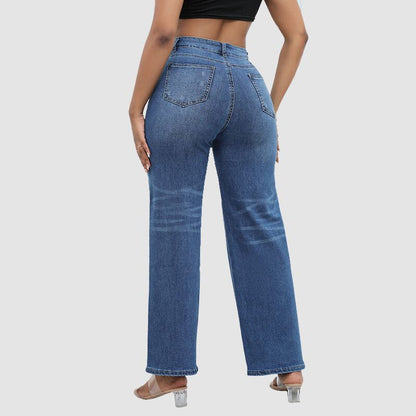 Jeans anchos con cintura alta y rotos