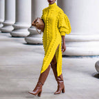 Vestidos midi de punto con abertura y cuello alto