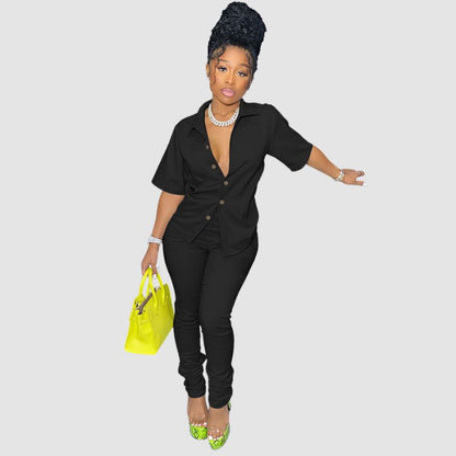 Conjunto casual de camisa de color sólido