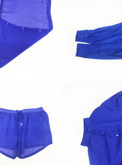 Two Piece Chiffon Long Sleeve Top Shorts