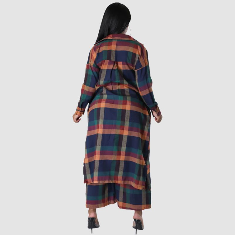 Conjunto de pantalón de pierna ancha con camisas a cuadros