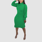 Ruffled Knitted Turtleneck Dress