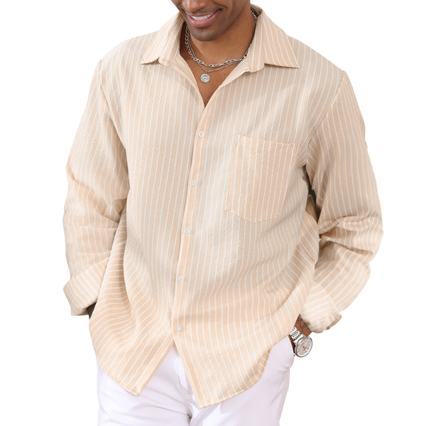 Mens Linen Button Down Short Sleeve Striped Shirts