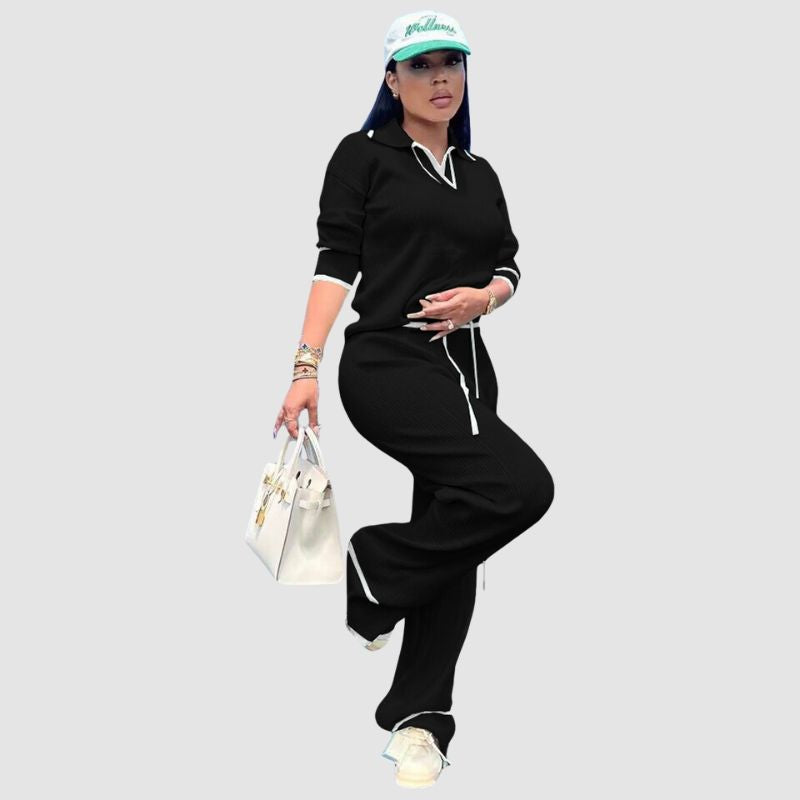 Conjunto casual de punto con pantalón de pierna ancha