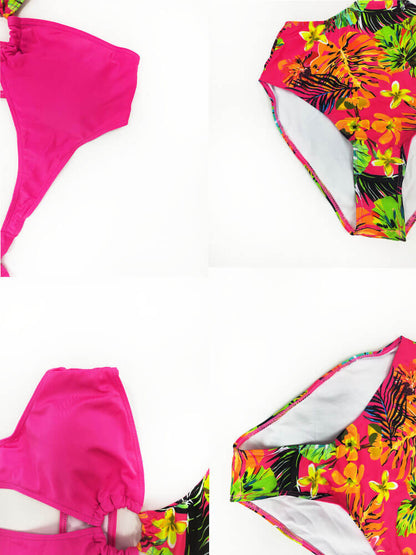 Halter Neck Floral Print Bodycon Swimsuit