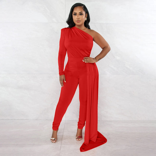 One Shoulder Long Sleeve Bodycon Jumpsuit