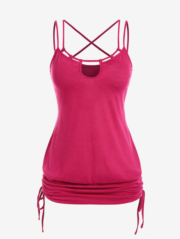 Plus Size Strappy Cinched Ruched Keyhole Cutout Cami Top