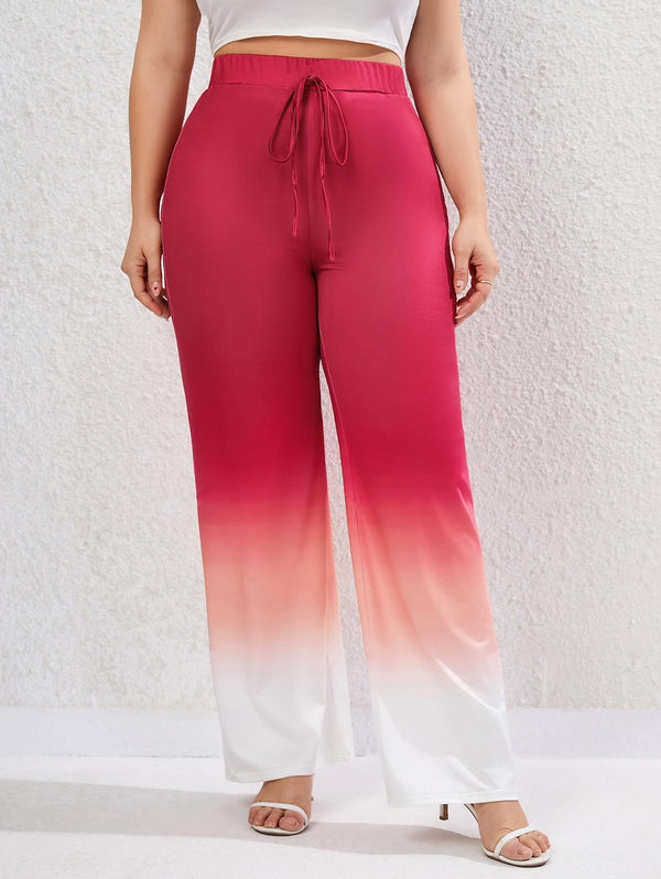 Plus Size Tie Ombre Pull On Wide Leg Pants