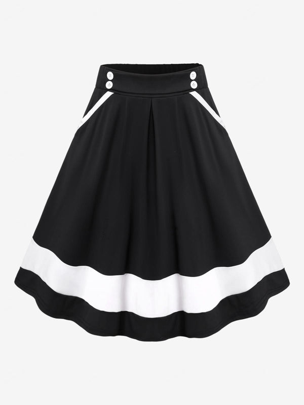 Plus Size Colorblock A Line Midi Skirt