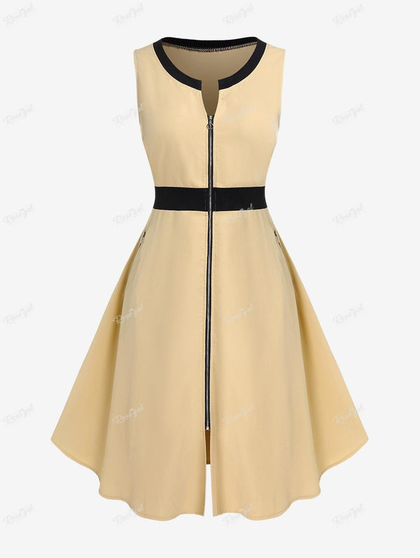 Plus Size Pocket Zipper Sleeveless Dress