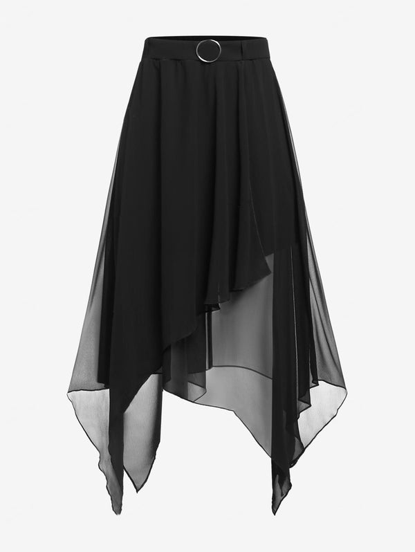 Plus Size Asymmetric Chiffon Pull On Midi Skirt