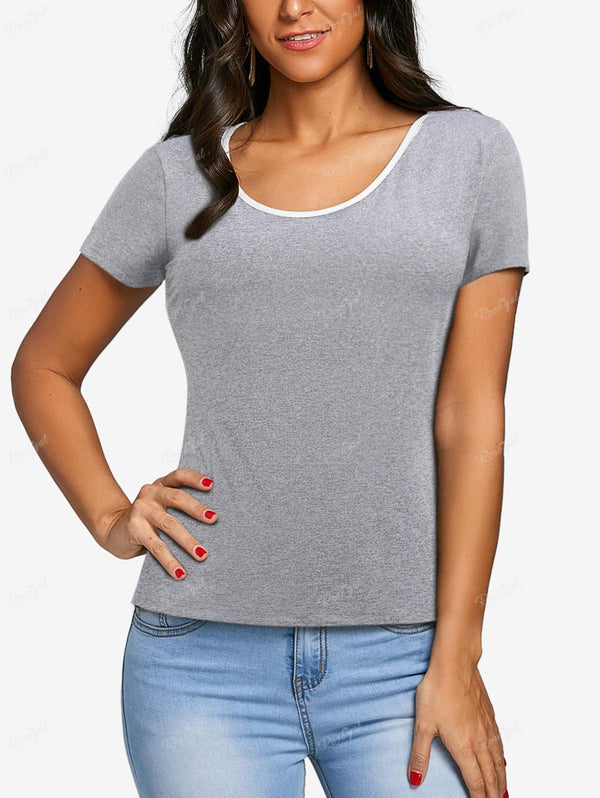 Plus Size Mesh Back Eyelash Lace Trim Bowknot Marled T-shirt