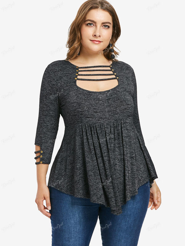Plus Size Striped Marled Ruched Long Sleeves T-shirt