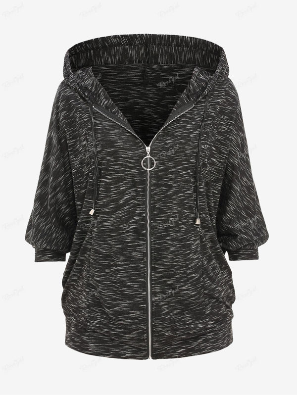 Plus Size Cinched Marled Zipper Hooded Coat
