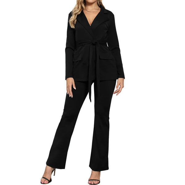 Two Piece Open Front Blazer & Flared Pants