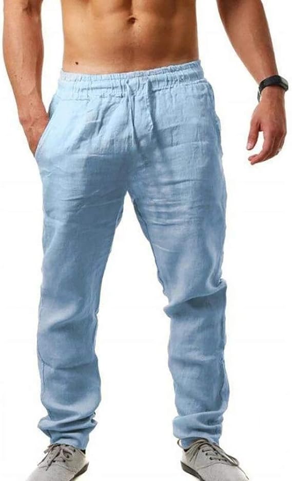 Mens Linen Drawstring Casual Pants