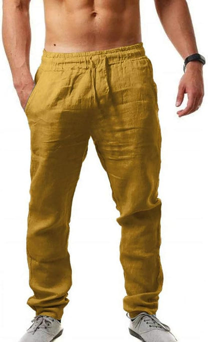 Pantalones casuales de lino con cordón para hombre