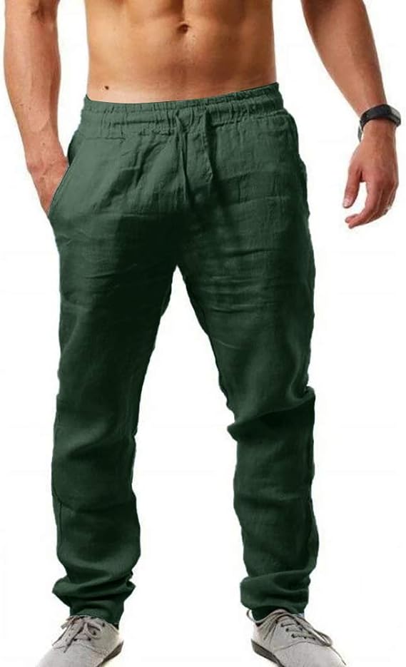Pantalones casuales de lino con cordón para hombre