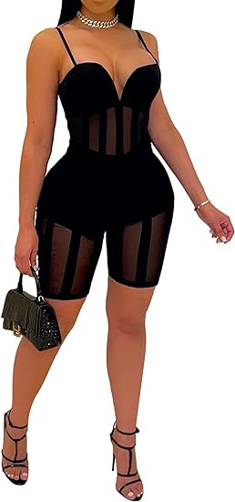 Mesh Spaghetti Strap Skinny Romper