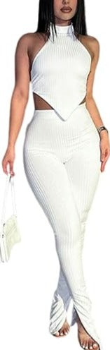 Two Piece Sleeveless Top & Ribbed Long Pants